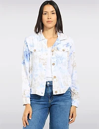 Veste Coupe Camionneur Légère en Mélange de Lin Motif Feuilles & Poches Par Dash