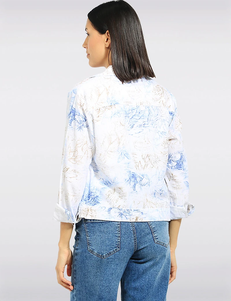 Veste Coupe Camionneur Légère en Mélange de Lin Motif Feuilles & Poches Par Dash