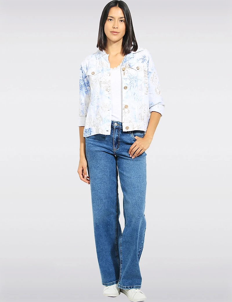 Veste Coupe Camionneur Légère en Mélange de Lin Motif Feuilles & Poches Par Dash