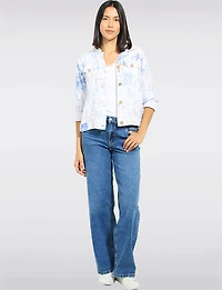 Veste Coupe Camionneur Légère en Mélange de Lin Motif Feuilles & Poches Par Dash