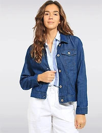 Veste Foncée Classique Légère en Coton Et Lin Coupe Droite Boutonnée Par Dash