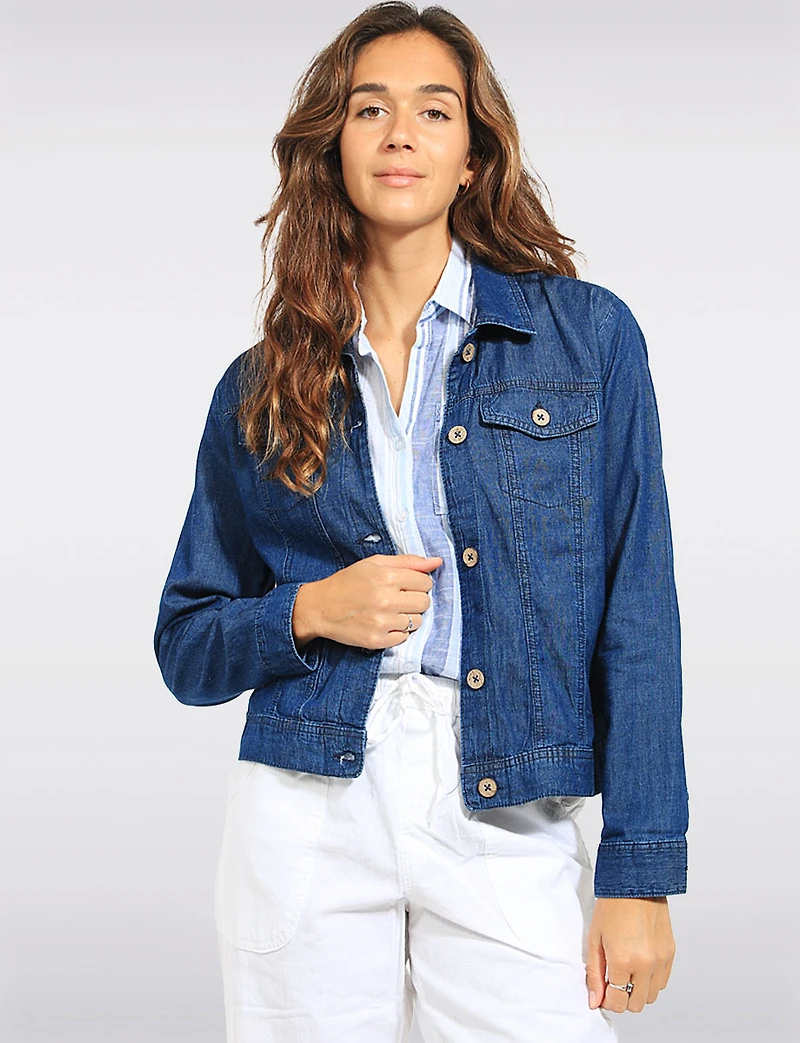 Veste Foncée Classique Légère en Coton Et Lin Coupe Droite Boutonnée Par Dash