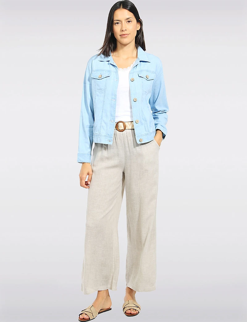 Veste Clair Classique Légère en Coton Et Lin Coupe Droite Boutonnée Par Dash
