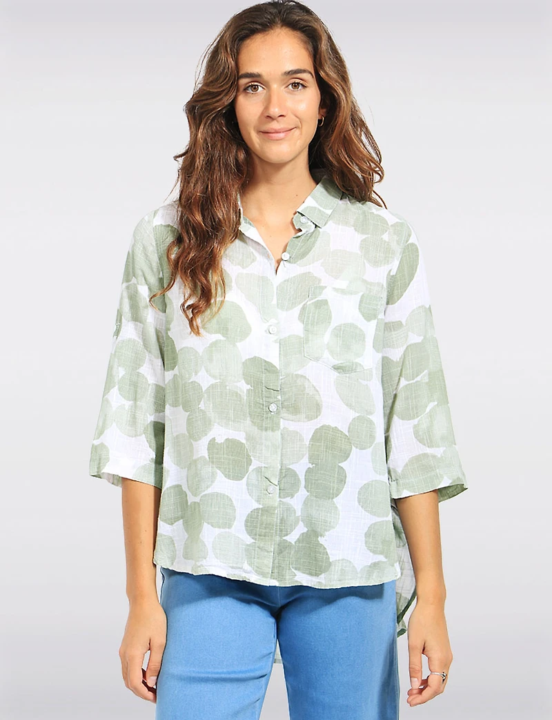 Chemise à Boutons Légère Motif Pois et Manches 3/4 Ajustables par Dash