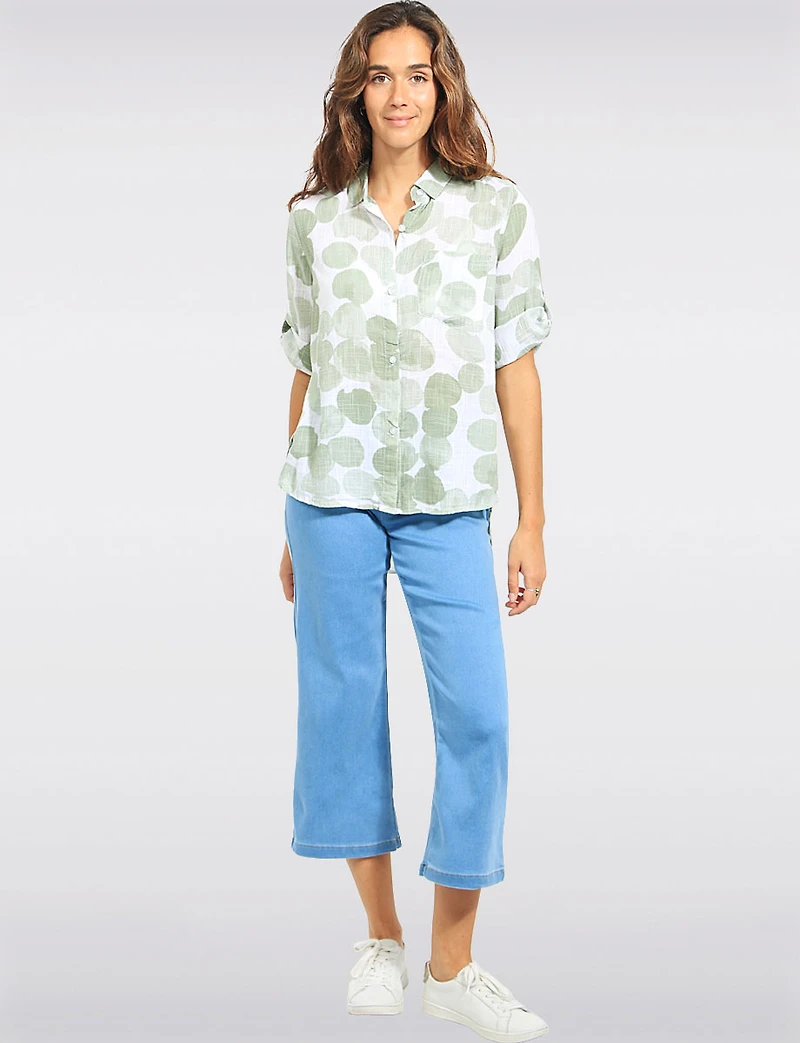 Chemise à Boutons Légère Motif Pois et Manches 3/4 Ajustables par Dash