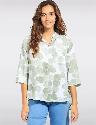 Chemise à Boutons Légère Motif Pois et Manches 3/4 Ajustables par Dash
