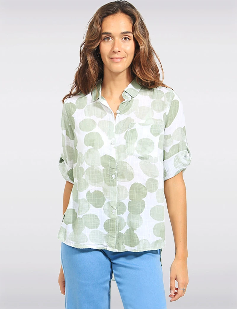 Chemise à Boutons Légère Motif Pois et Manches 3/4 Ajustables par Dash