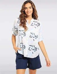 Chemise Boutonnée en Coton à Motif Abstrait et Manches Retroussables par Dash