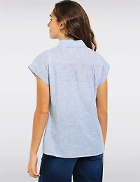 Chemisier Coton Rayé Coupe Droite à Boutons et Manches Courtes Dash