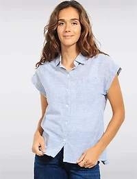 Chemisier Coton Rayé Coupe Droite à Boutons et Manches Courtes Dash