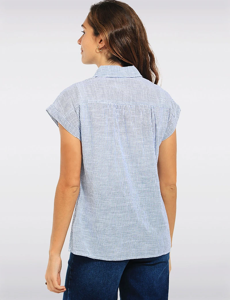 Chemisier Coton Rayé Coupe Droite à Boutons et Manches Courtes Dash