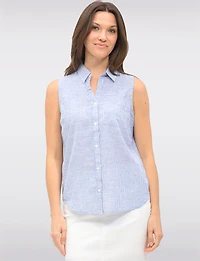 Chemise Sans Manches Rayée à Coupe Droite Boutonnée et Ourlet Arrondi par Dash