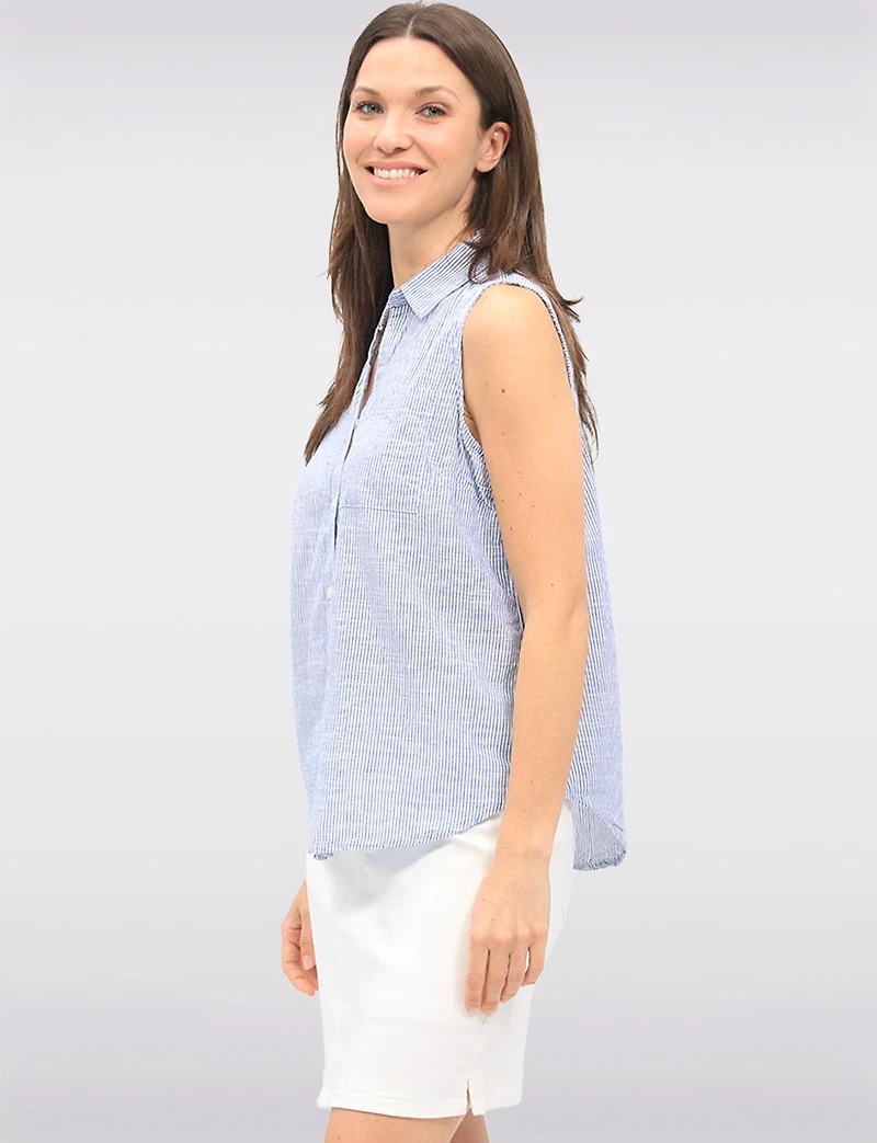 Chemise Sans Manches Rayée à Coupe Droite Boutonnée et Ourlet Arrondi par Dash