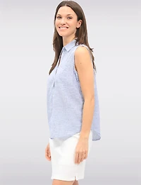 Chemise Sans Manches Rayée à Coupe Droite Boutonnée et Ourlet Arrondi par Dash