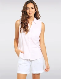 Chemise Sans Manches Rayures Rose Fines Coupe Droite et Ourlet Arrondi par Dash