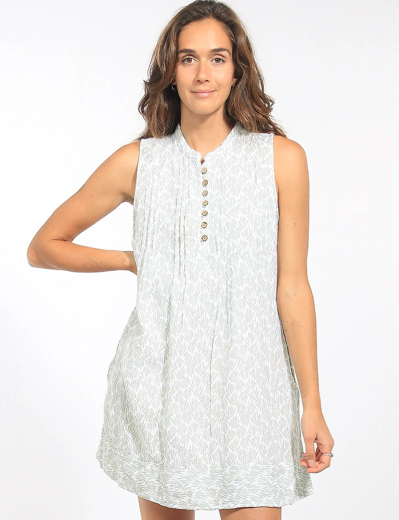 Robe Droite Sans Manches À Imprimé Floral Col Henley Et Poches Par Dash