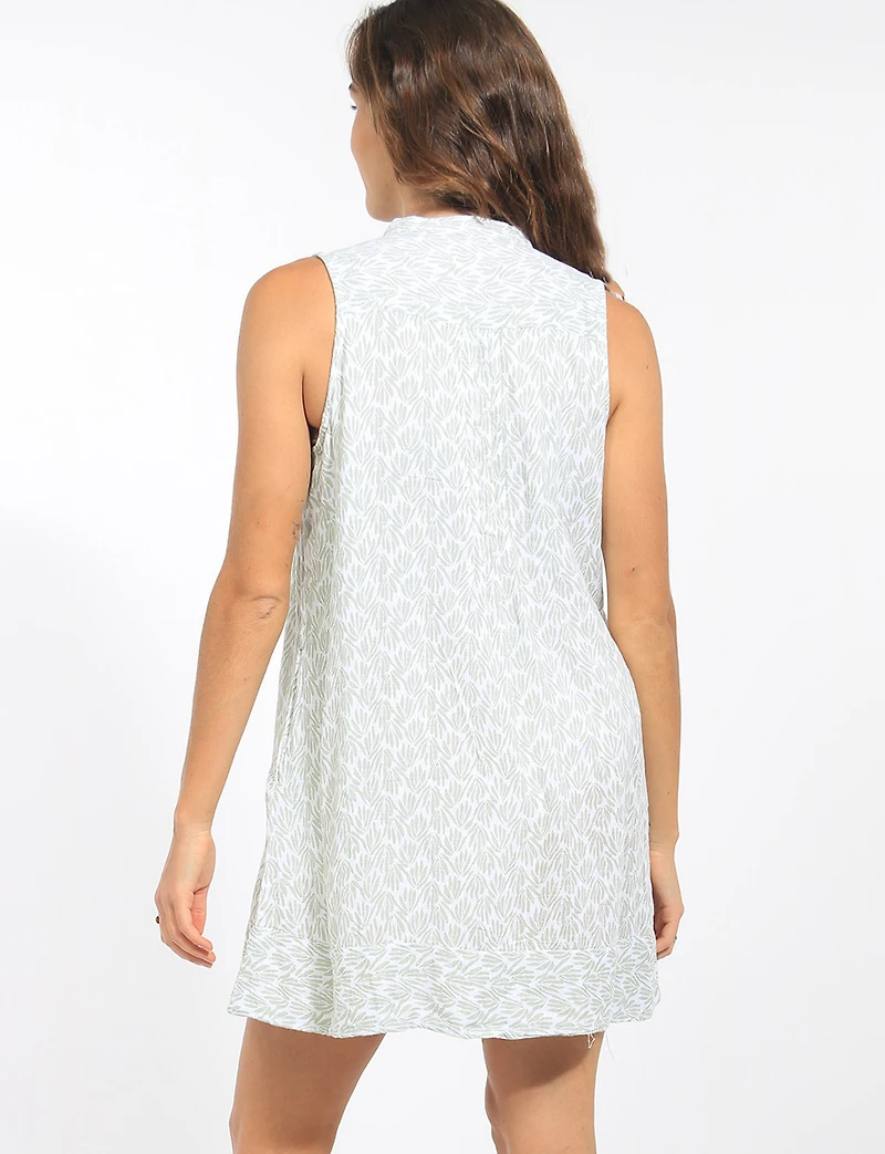 Robe Droite Sans Manches À Imprimé Floral Col Henley Et Poches Par Dash