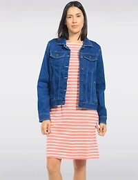 Veste Courte Classique Ajustée en Denim Extensible Avec Poches Poitrine - Erika