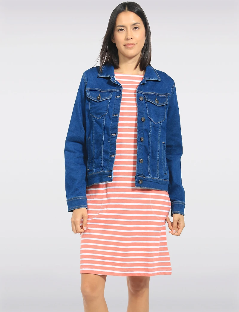 Veste Courte Classique Ajustée en Denim Extensible Avec Poches Poitrine - Erika