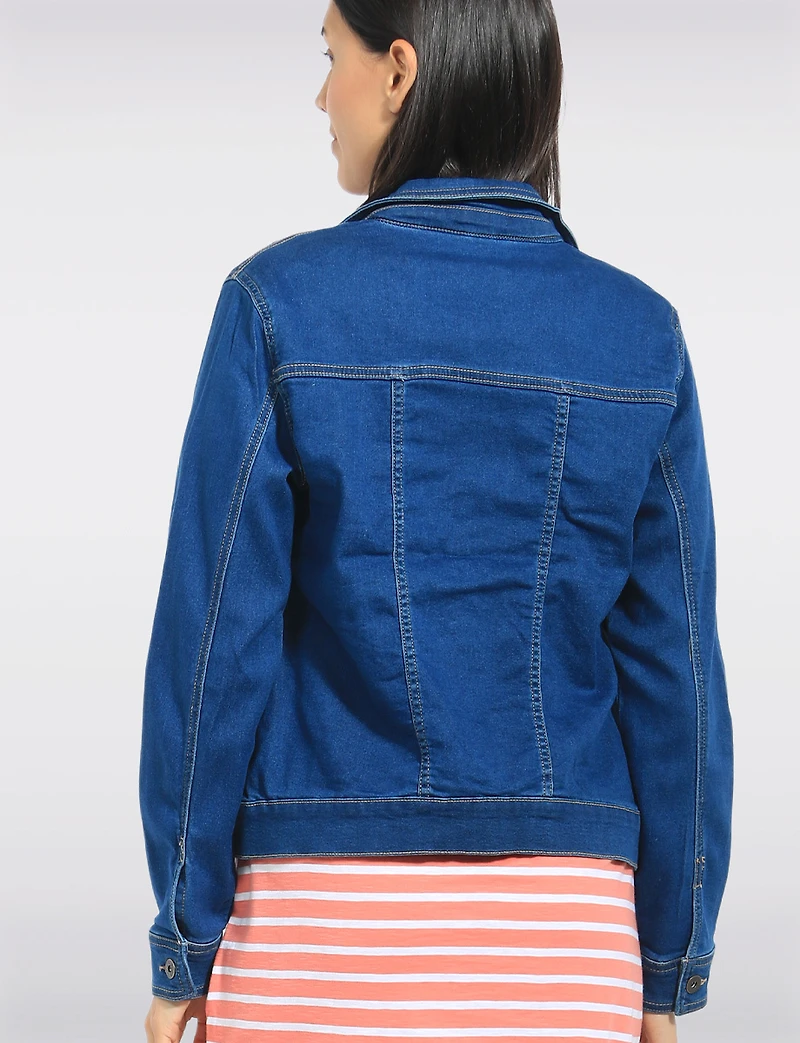 Veste Courte Classique Ajustée en Denim Extensible Avec Poches Poitrine - Erika