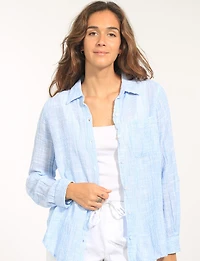 Chemise Texturée Boutonnée Avec Manches Ajustables et Poche Poitrine par Erika