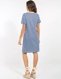 Robe Rayée en Coton à Col Bateau Épaules Lacées & Poches Latérales par Erika