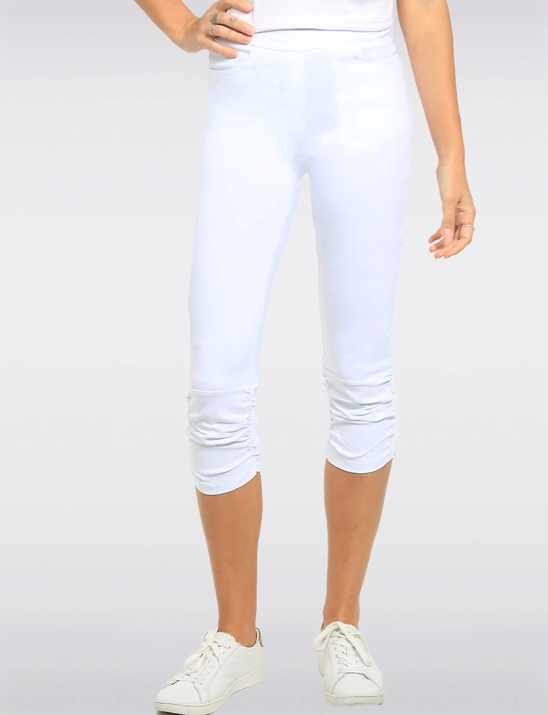 Pantalon Capri Extensible Longueur Genou à Ourlet Élastiqué Froncé Par Compli K