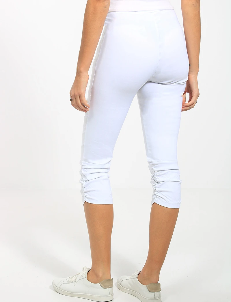 Pantalon Capri Extensible Longueur Genou à Ourlet Élastiqué Froncé Par Compli K