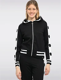 Hoodie Zippé avec Bordures Rayées Appliques Floraux & Poches Latérales par Orly
