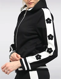 Hoodie Zippé avec Bordures Rayées Appliques Floraux & Poches Latérales par Orly