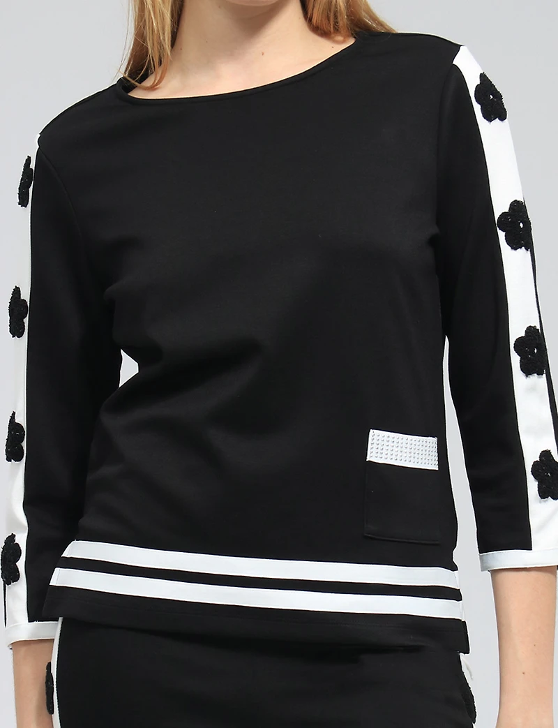 Haut Manches Longues avec Appliqués Fentes Latérales & Poche en Strass par Orly