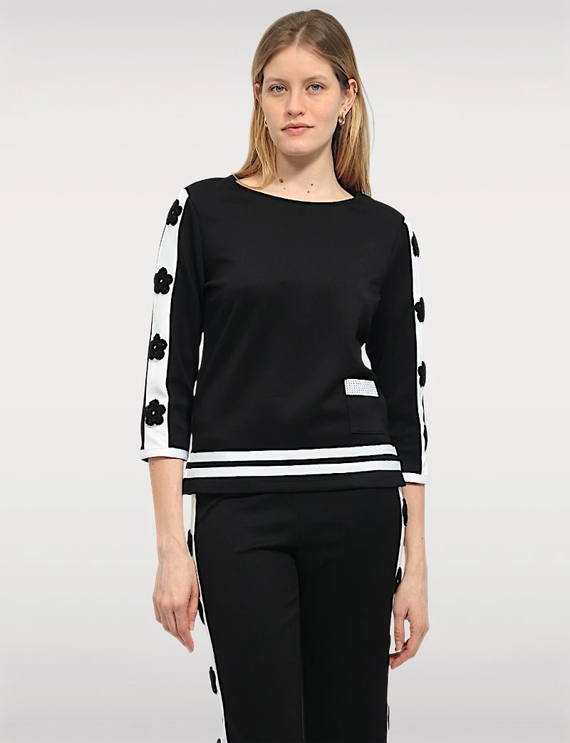 Haut Manches Longues avec Appliqués Fentes Latérales & Poche en Strass par Orly