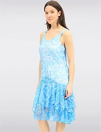 Robe Doublée Sans Manches en Dentelle Imprimée à Deux Niveaux par Tango Mango