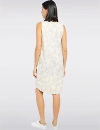 Robe en Lin Sans Manches Coupe Ballon Motif Floral Ourlet Asymétrique Arrondie