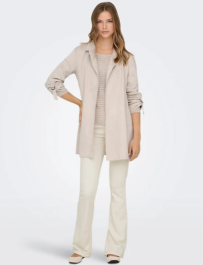 Long Gilet-Manteau en Suède Vegan Ultra-Doux avec Poignets Ajustables par Only