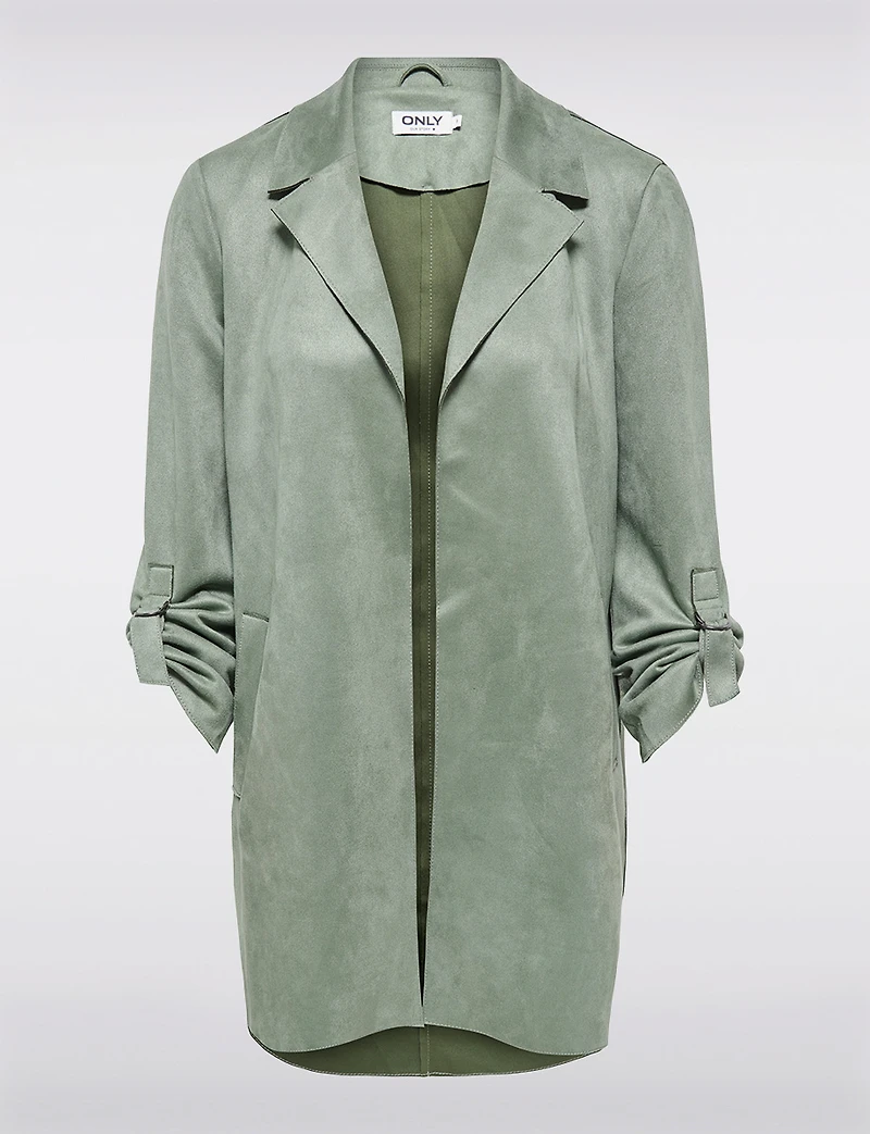 Long Gilet-Manteau en Suède Vegan Ultra-Doux avec Poignets Ajustables par Only