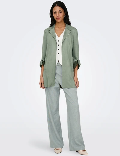 Long Gilet-Manteau en Suède Vegan Ultra-Doux avec Poignets Ajustables par Only