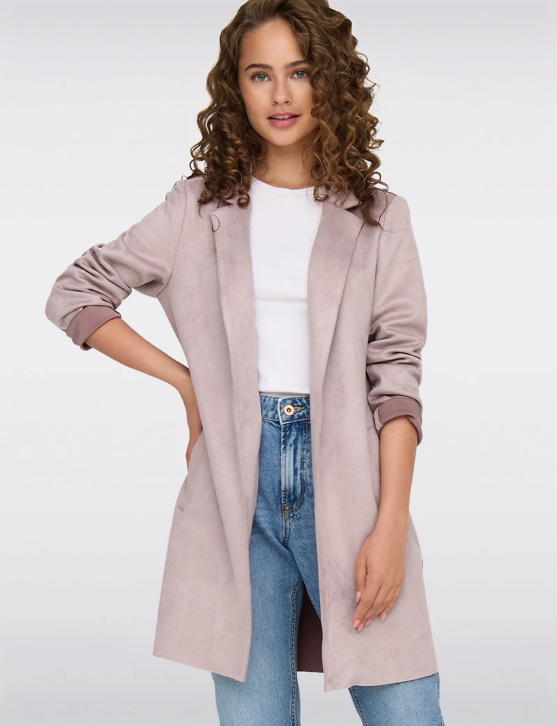 Long Gilet-Manteau en Suède Vegan Ultra-Doux avec Poignets Ajustables par Only