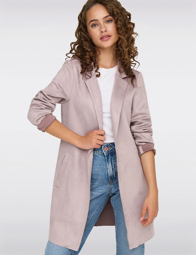 Long Gilet-Manteau en Suède Vegan Ultra-Doux avec Poignets Ajustables par Only