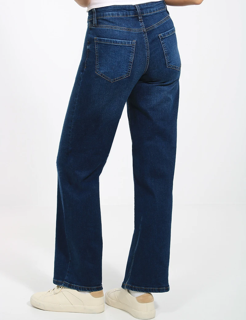 Jeans Extensibles Classiques À Taille Haute & Jambes Larges Foncé Par Suko