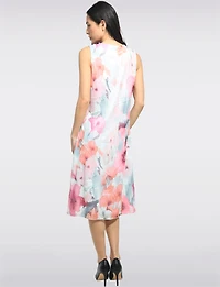 Robe Mi-longue Sans Manches Coupe Trapèze À Imprimé Floral Rose Par Cativa