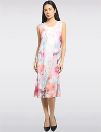 Robe Mi-longue Sans Manches Coupe Trapèze À Imprimé Floral Rose Par Cativa