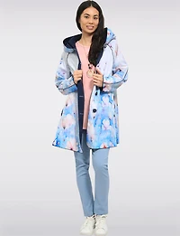 Veste Imperméable Réversible Chic Femme À Motif Floral – Col Plissé Élégant