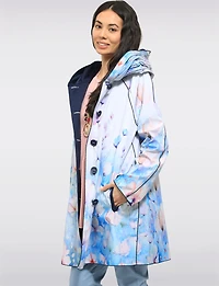 Veste Imperméable Réversible Chic Femme À Motif Floral – Col Plissé Élégant