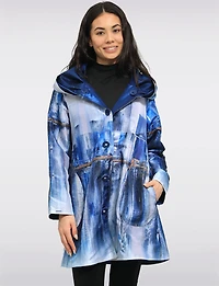 Veste Imperméable Réversible Chic Femme À Motif Abstrait – Col Plissé