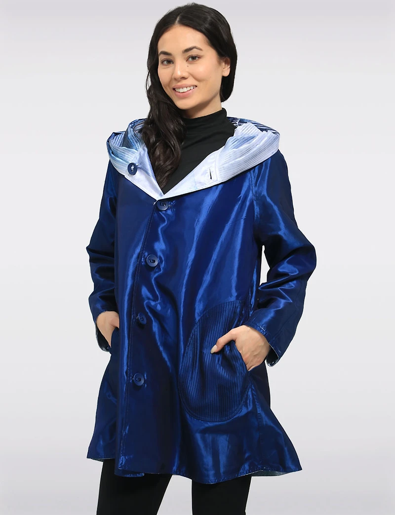 Veste Imperméable Réversible Chic Femme À Motif Abstrait – Col Plissé