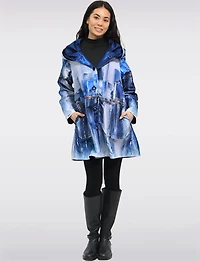 Veste Imperméable Réversible Chic Femme À Motif Abstrait – Col Plissé