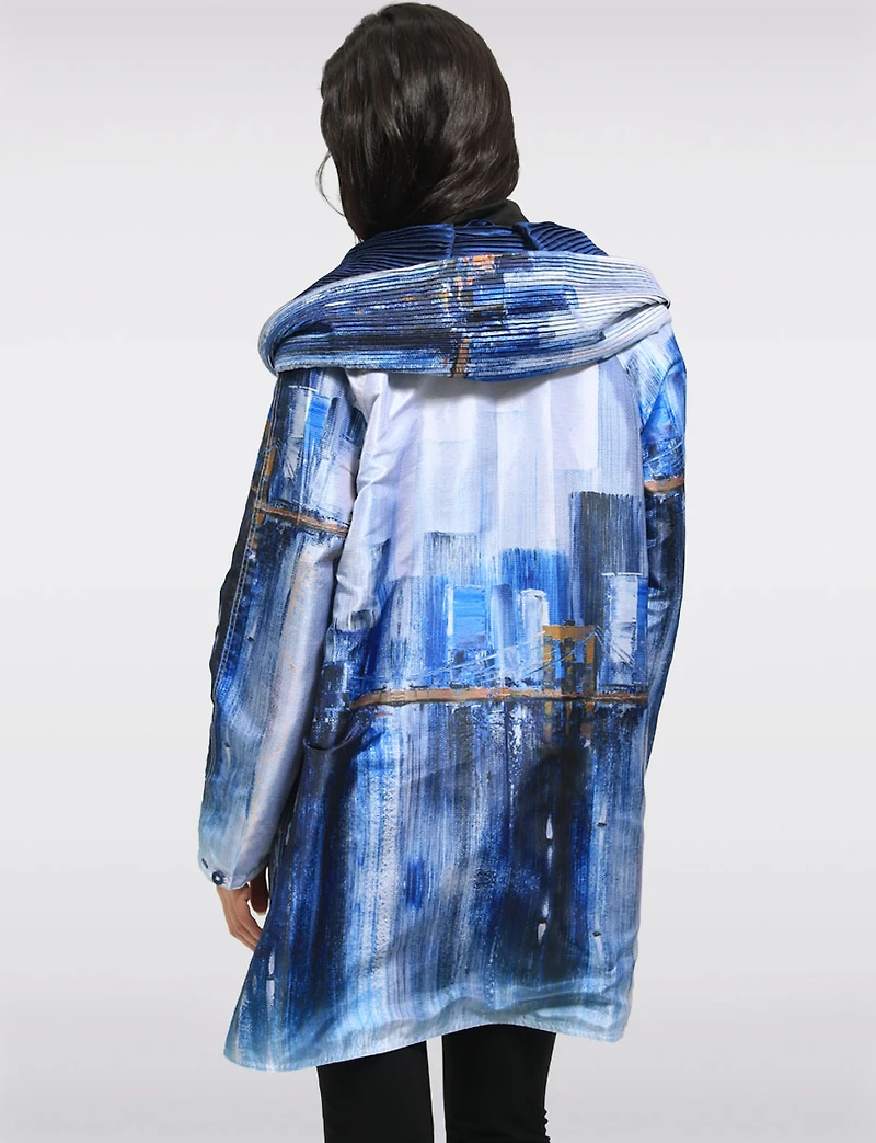 Veste Imperméable Réversible Chic Femme À Motif Abstrait – Col Plissé