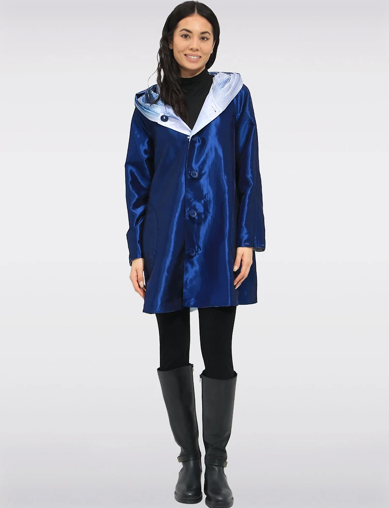 Veste Imperméable Réversible Chic Femme À Motif Abstrait – Col Plissé