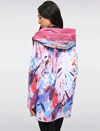 Veste Imperméable Réversible Chic à Motif Vibrant avec Col Plissé